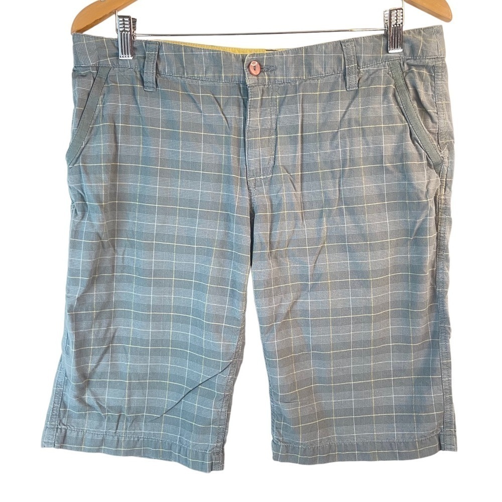 Horny Toad Bermuda Short Womens Size 12 Grey Plaid Yellow Stripe Flat Front